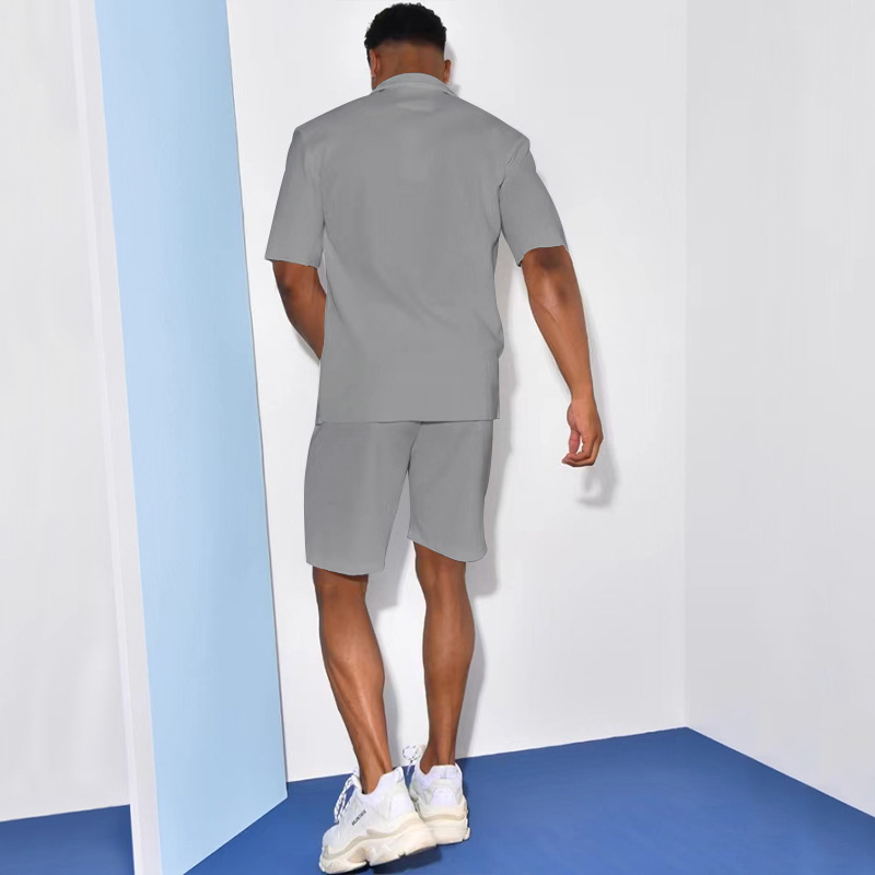 Pantaloncini estivi a maniche corte 2024 con quattro lati elastici risvolto sottile set da uomo solido sciolto_voghion.com