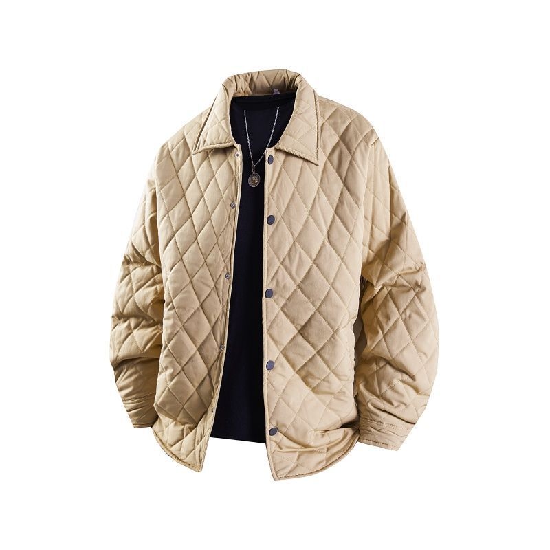Herrenbekleidung Leichte Steppjacke für Herren mit Rautenmuster – Locker sitzender Freizeitmantel für Paare (Schwarz, Khaki, Beige, Grün, Lila)_voghion.com