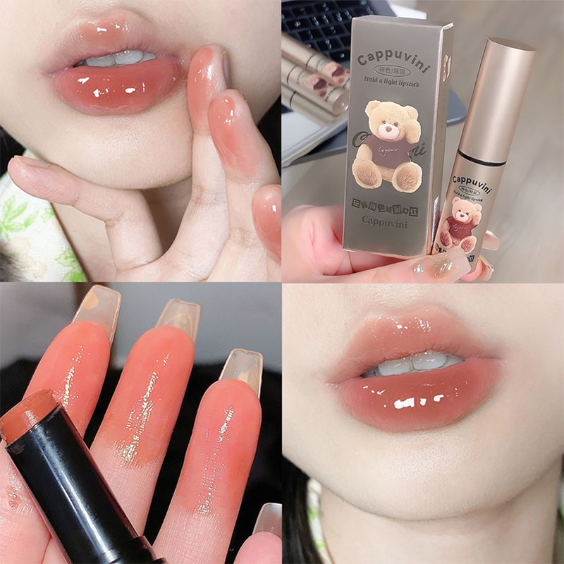 Lip Bear Solid Gloss Moisturizing Clear Natural Jelly Lip Balm Peach Orange Lip Tint Makeup Cute Lipstick stick_voghion.com