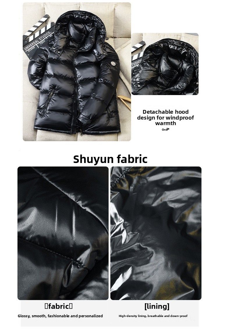 New Short Glossy Jacket For Men And Women, Winter Warmth, Ultra Thick White Duck Down Couple Coat_voghion.com