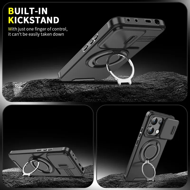 Panzerhülle für Redmi Note 14 13 5G 4G Slide Camera Lens Magnetischer Ringständer Schutzabdeckung für Redmi Note 14 13 Pro Plus 5G 4G_voghion.com