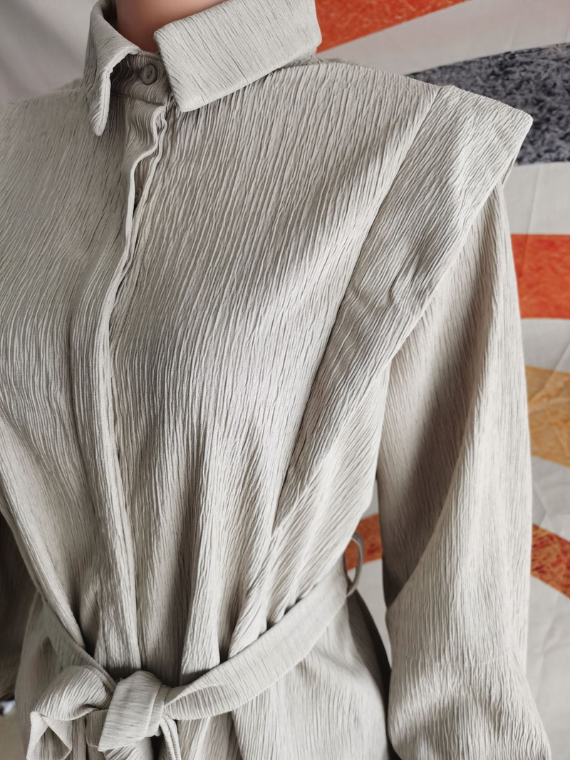 Women's autumn wrinkled long-sleeved lace-up shirt straight long casual suit_voghion.com