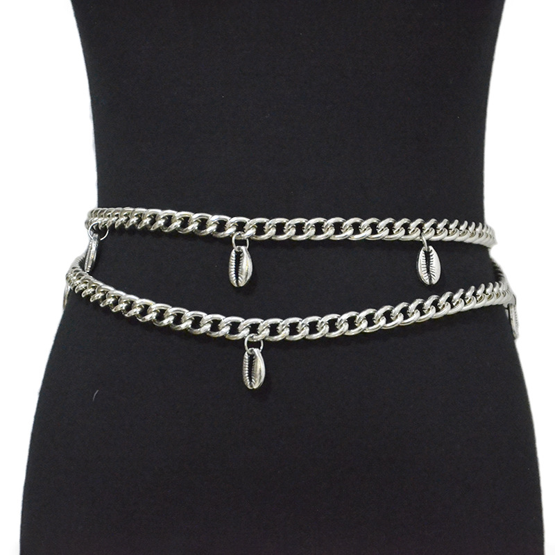 Hot selling metal chain, fashionable and versatile women's iron sheet shell decoration double row waist chain_voghion.com