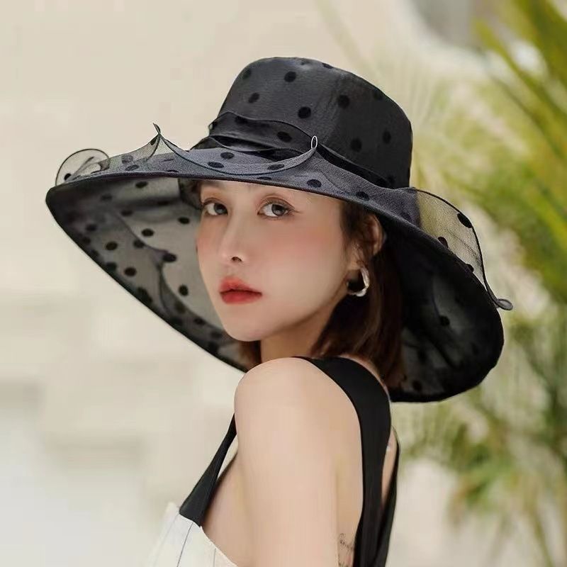 Cappello da spiaggia a pois, estivo, da donna, in organza, per sole e spiaggia_voghion.com