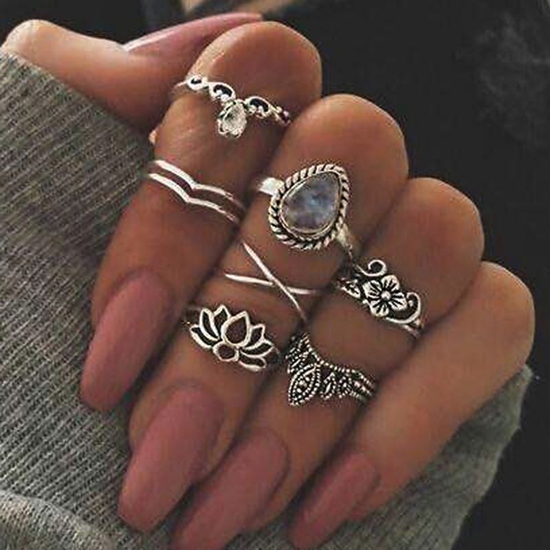 New Hollow Flower Geometry 7-piece Set Of Ring Accessories_voghion.com