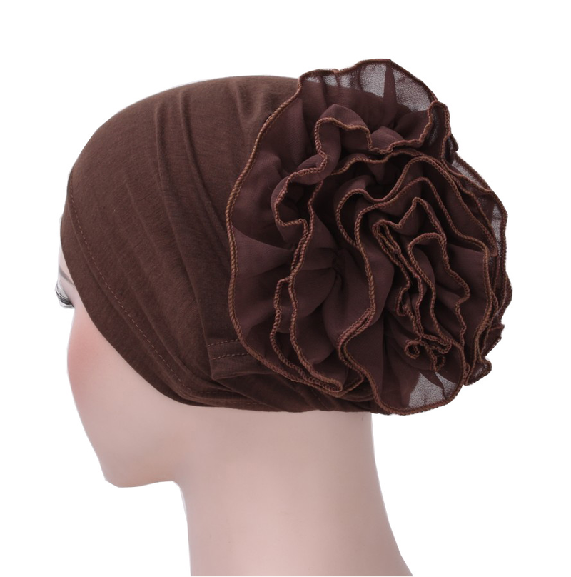 Damehatter utenrikshandel ny stil ensfarget muslimsk chiffonghatt med stor blomsterprint Baotou-hatt arabisk hodeskjerfhatt på lager_voghion.com