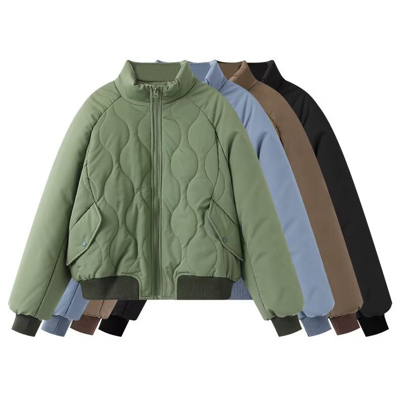 Vintage-Inspired Women's Bomber Jacket With Quilted Lining, Retro Aviator Style, Warm Fleece-Lined Coat, Short Puffer Jacket For Fall & Winter_voghion.com