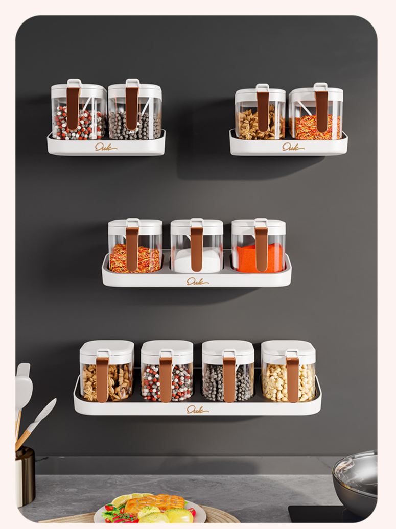 Barattolo di condimento per cucina domestica condimento a parete sale spezie MSG scatola di immagazzinaggio scatola di condimento a parete tuta combinata_voghion.com