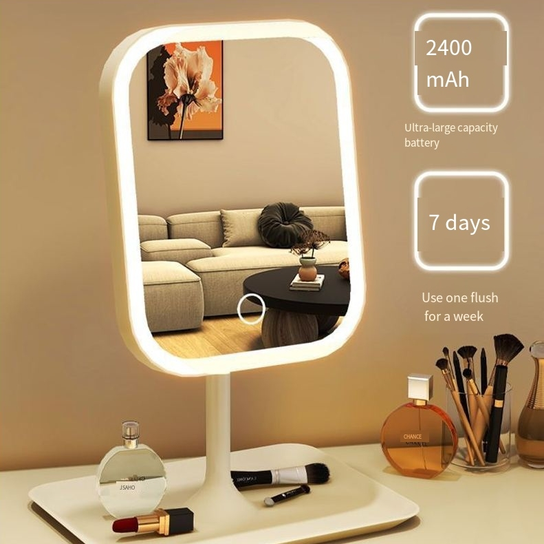 Espelho de maquiagem LED com luz de mesa, rede para celebridades, feminino, luz de preenchimento, espelho pequeno, estilo dormitório, mesa, portátil, pequeno, espelho de vestir_voghion.com