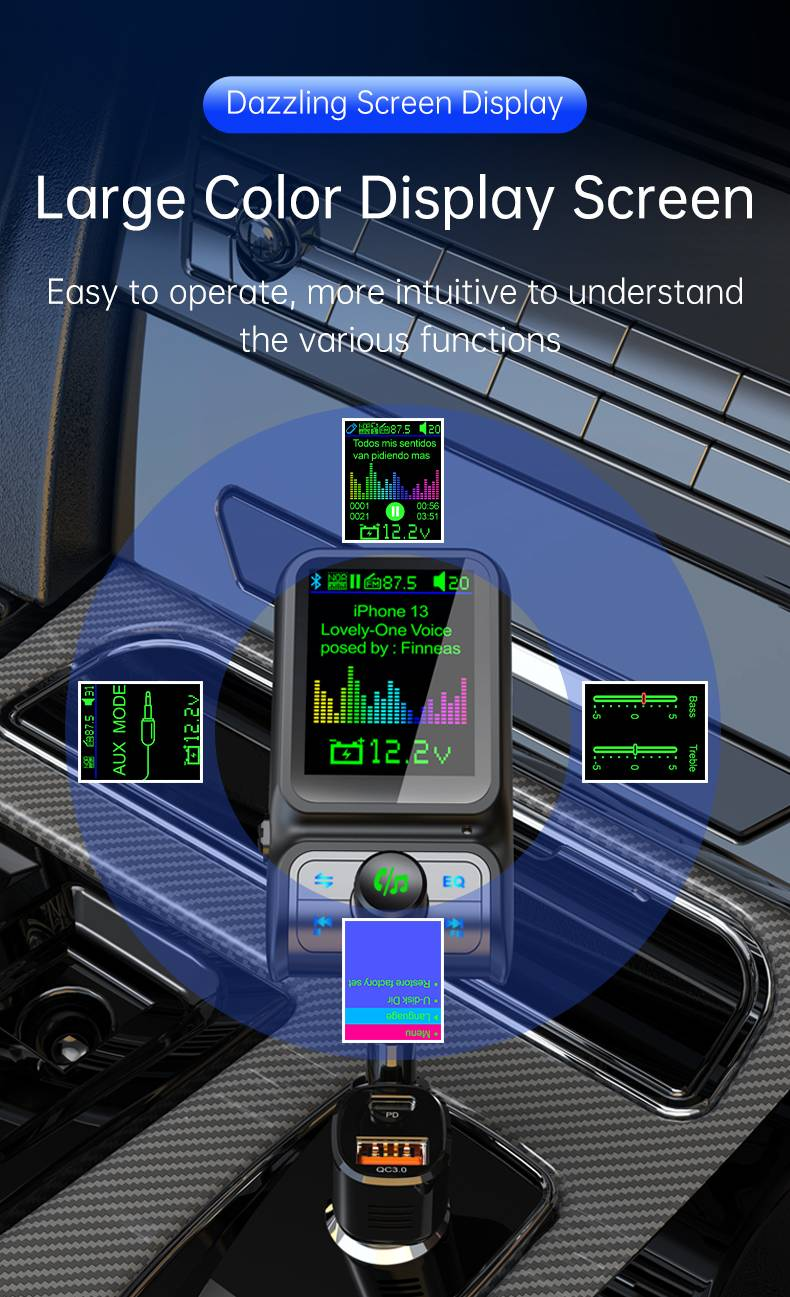 BC85 Bluetooth 5.0 Car Stereo: Fast Charging, TF Card Support, Hands-Free Calling, BASS EQ, Universal Mobile Phone Compatibility_voghion.com