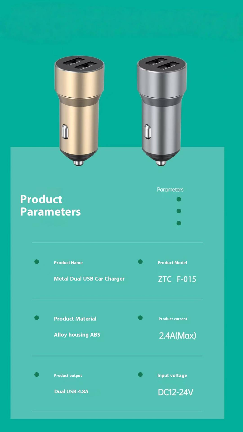 4.8A Fast Car Charger - Dual USB Ports, Metal Housing, Quick Charge 3.0_voghion.com