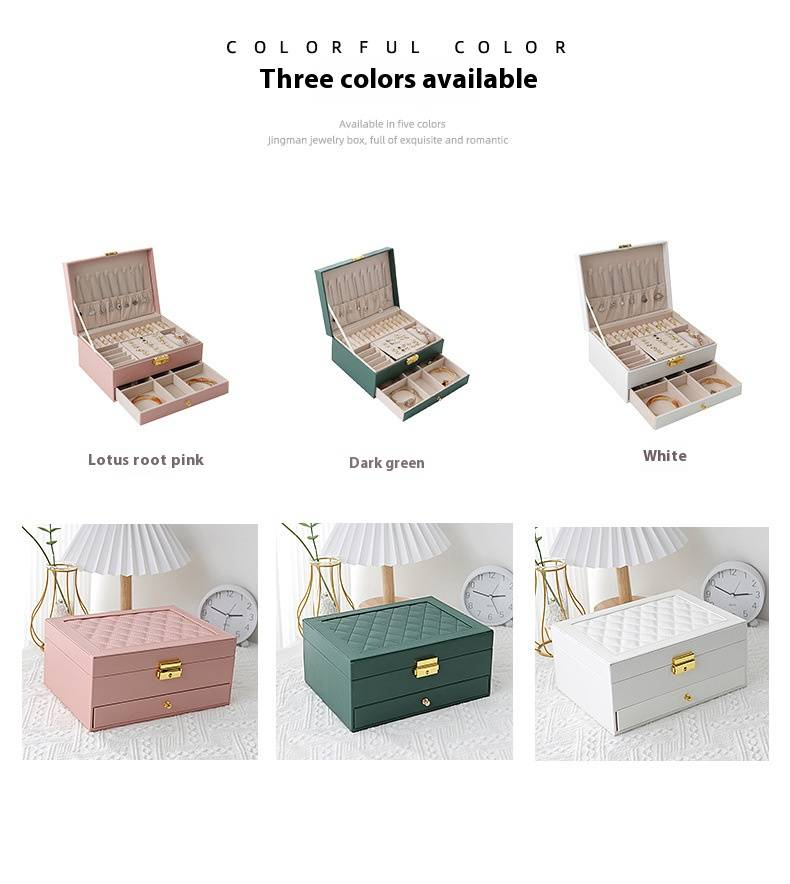 Doppelschichtige Schmuckschatulle aus Leder im Schubladenstil, hochwertige Ohrring-Handschmuckschatulle, Ohrring-Ohrring mit Schloss, Schmuck-Aufbewahrungsbox_voghion.com