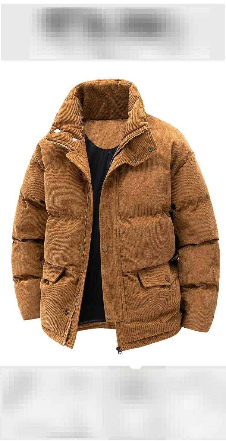 Stand Collar Cotton Jacket Men's Winter Windproof Plus Velvet Thickened Cotton Jacket Couple Thickened Corduroy High Quality_voghion.com