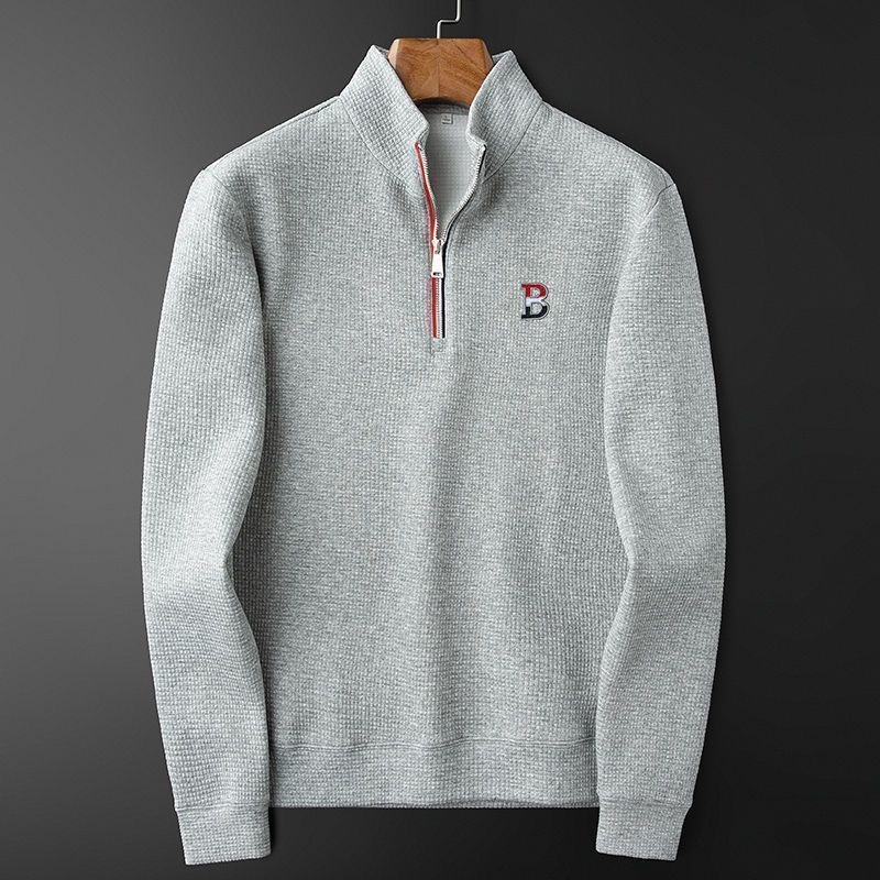 Ropa para hombre, primavera y otoño 2024, nueva sudadera informal con cuello alto y cremallera bordada con diseño de gofres_voghion.com