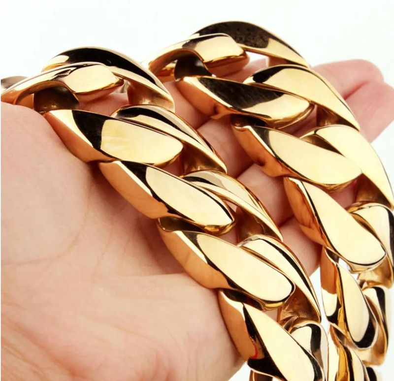 Men 316L Stainless Steel Hip Hop Jewelry High Polished Miami Cuban Link Long Thick Necklaces Punk 24mm Width Elegant Curb Chain Double Safety Clasp_voghion.com