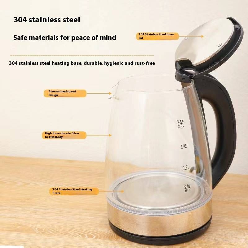 Large Capacity Glass Electric Kettle - 1.8L Transparent Water Boiler With Auto Shut-Off, Fast Heating & 360° Swivel Base (Classic Black)_voghion.com
