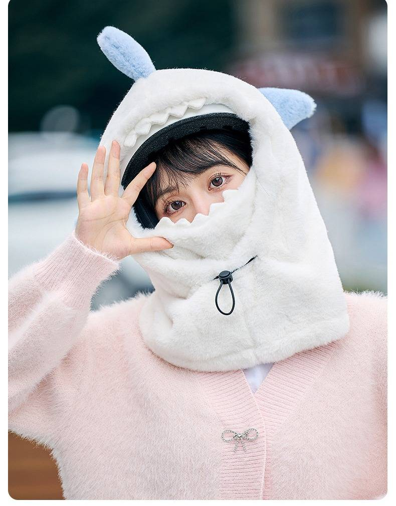 Douyin Shark Hat Mask Geïntegreerde gehoorbescherming Herfst en winter Fiets warme trui Skimuts Grote capaciteit Helmmuts Trend_voghion.com