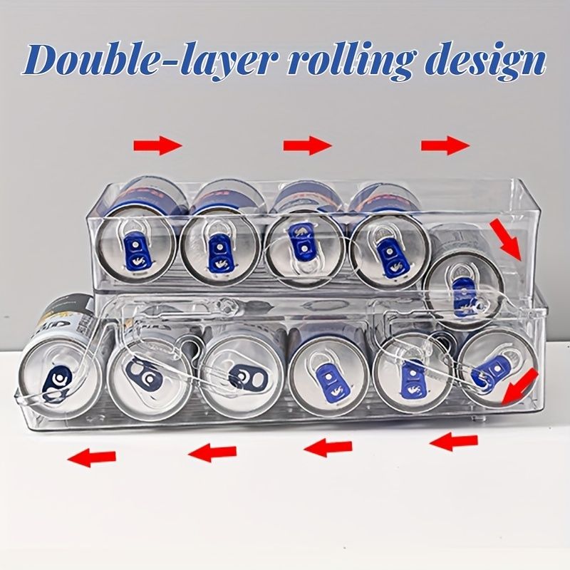 1 contenitore doppio per bevande da frigorifero - Materiale PET, design ispessito e pieghevole per organizzare lattine di cola e bevande analcoliche, cucina salvaspazio_voghion.com