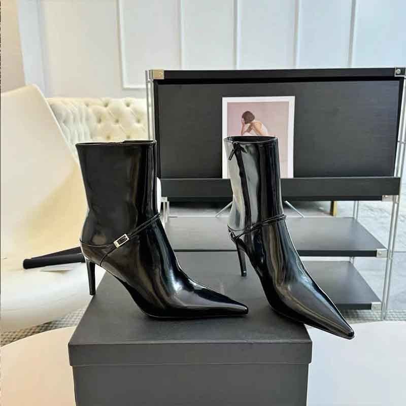 Yang Shulin's 2024 nieuwe puntige korte broek voor dames met metalen gesp, slanke hakken, ritsen aan de zijkant, hoge hakken voor dames_voghion.com