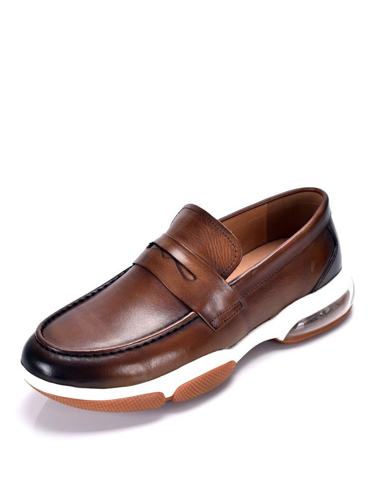 Herren Sommer Echtes Atmungsaktives Britisches Vielseitiges Luftkissen-Schuhset, Lässige Lederschuhe, Ein-Fuß-Slip-Loafer_voghion.com