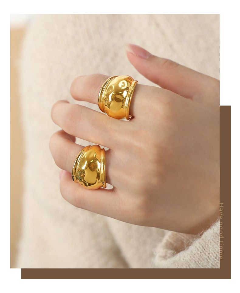 Nischendesign High-End-Ring Mode Vielseitig Titanstahl Vergoldet Persönlichkeit Temperament Offener Ring Schmuck Damen_voghion.com