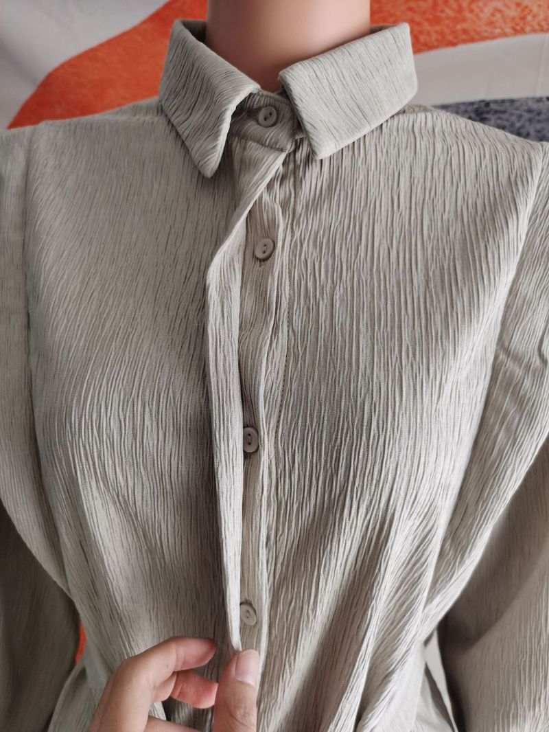 Women's autumn wrinkled long-sleeved lace-up shirt straight long casual suit_voghion.com