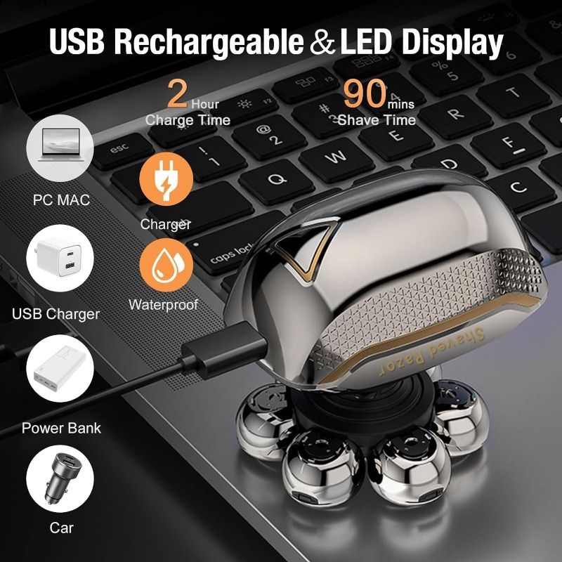 7D 5 In 1 Mens For Wet & Dry Waterproof Bald Head Shaver Electric Shavers Men_voghion.com