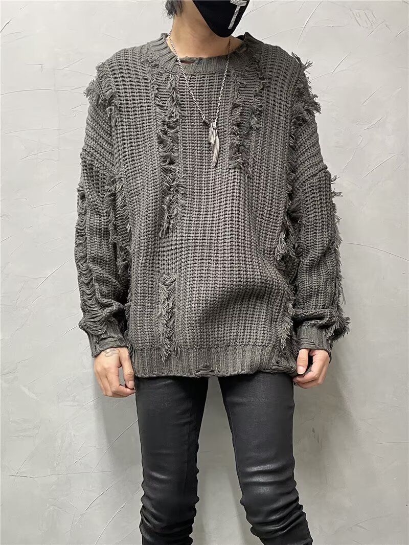 Men’s Slim-Fit Knit Sweater – Trendy Crewneck Pullover For Autumn/Winter ( Casual & Stylish Top, Acrylic Blend, Wavy Texture)_voghion.com