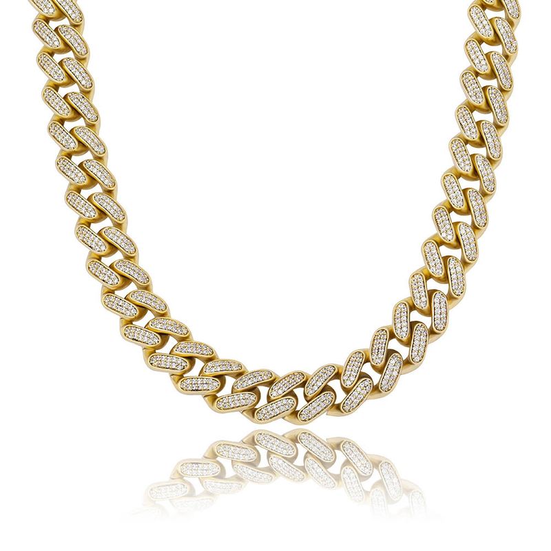 Jewelry & Accessories 16mm Spring Clasp Cuban Link Chain With 3D Hip Hop Design - Full CZ Stones, Unisex Fashion Jewelry (Multiple Colors & Lengths)_voghion.com