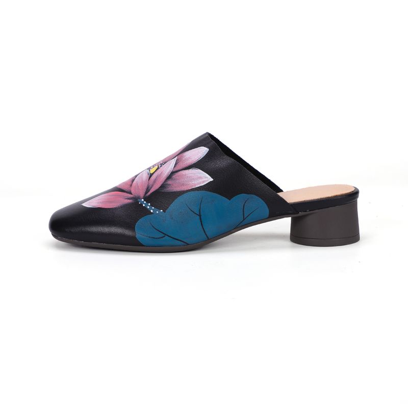Wedge Heel Closed-Toe Women's Shoes New Spring New Versatile Comfortable Ethnic Style Hand-Painted Lotus Handmade_voghion.com