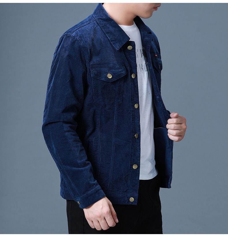 Giacca da uomo con risvolto in velluto a coste slim fit casual tinta unita versione coreana primavera e autunno 2025_voghion.com