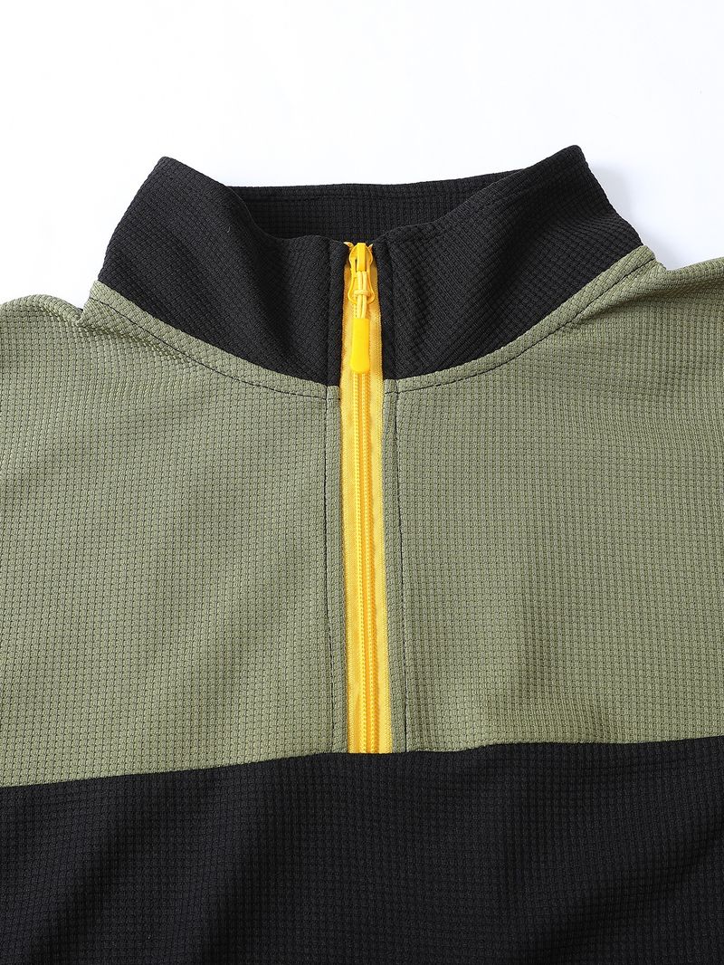 Spring And Autumn New Men's T Shirt Sweater Casual Sports Colorblock Long Sleeve Turtleneck Half Zipper Top_voghion.com