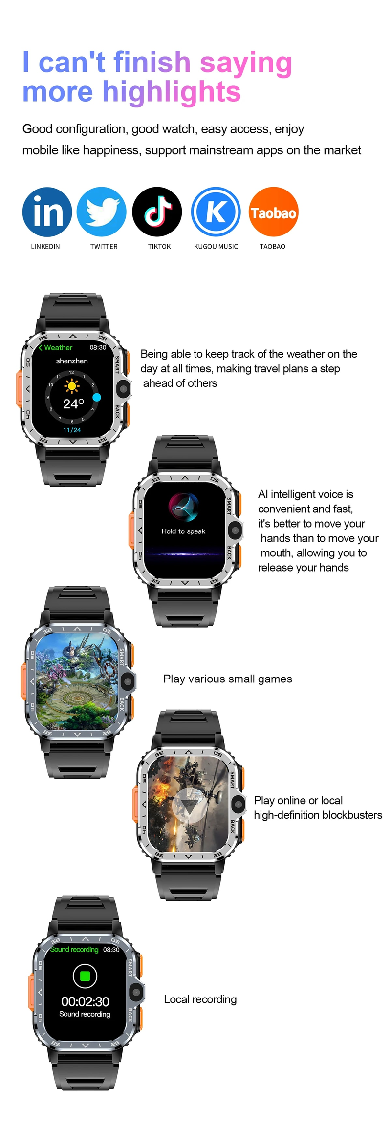 Valdus PGD Android Smart Watch Herren GPS 16G/64G ROM-Speicher HD Dual-Kamera NFC 2G 4G SIM-Karte WIFI Kabelloses schnelles Internet_voghion.com