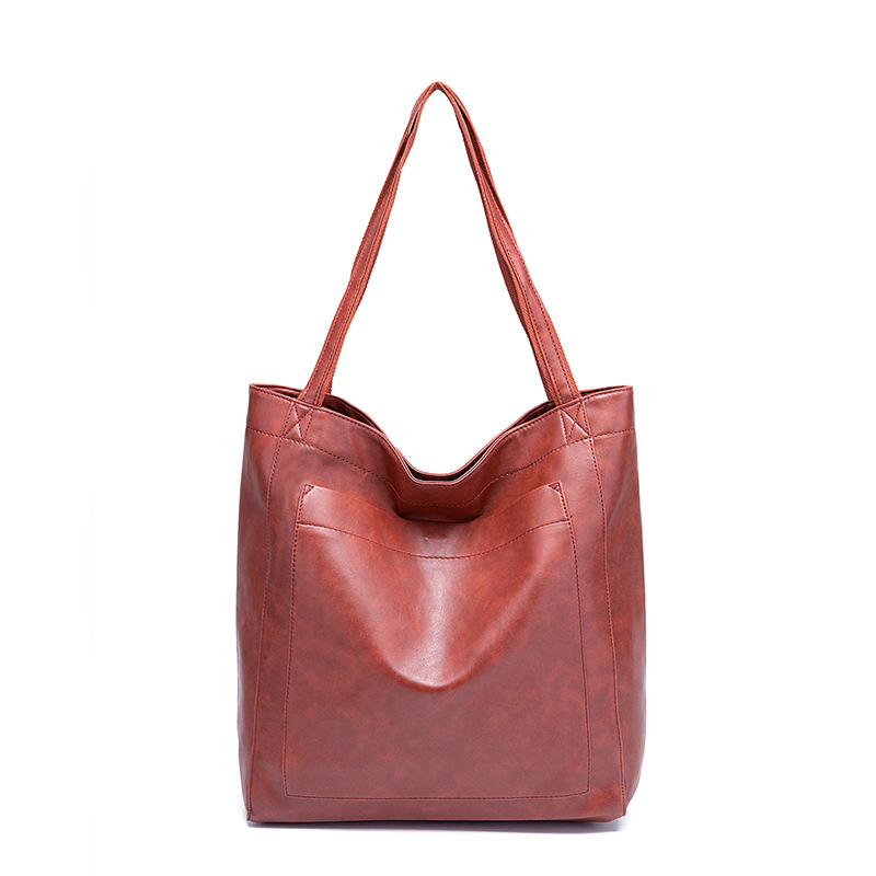 Retro oil wax leather simple all-in-one tote commuter women's bag shoulder bag_voghion.com