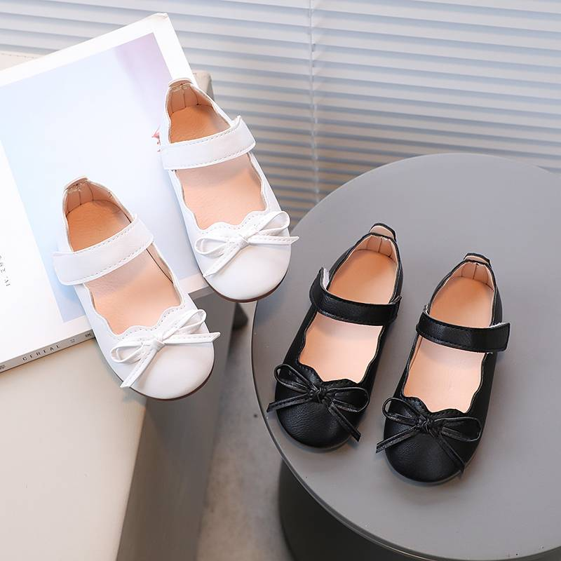 Prinzessinnenschuhe für kleine Mädchen, Frühling, Schwarz, Weiß, Fliege, süße flache Kinderschuhe, flach, matt, Pu-Leder, bequem, Kinderschuh, Größe 21–30_voghion.com