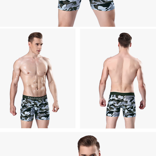 Men's Long-Length Camouflage Print Cotton Boxer Briefs - Anti-Chafing, Moisture-Wicking, Comfort Fit For Sports & Running_voghion.com