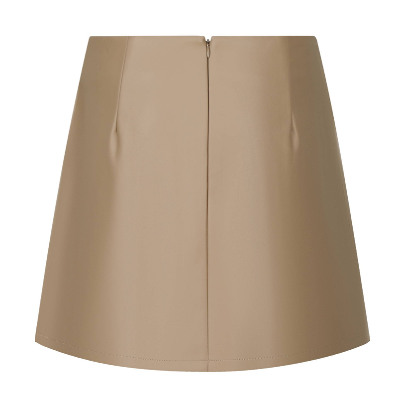 "Minigonna da donna in PU a vita alta – vestibilità a trapezio in pelle elasticizzata (S-XL, nero/cammello)"_voghion.com