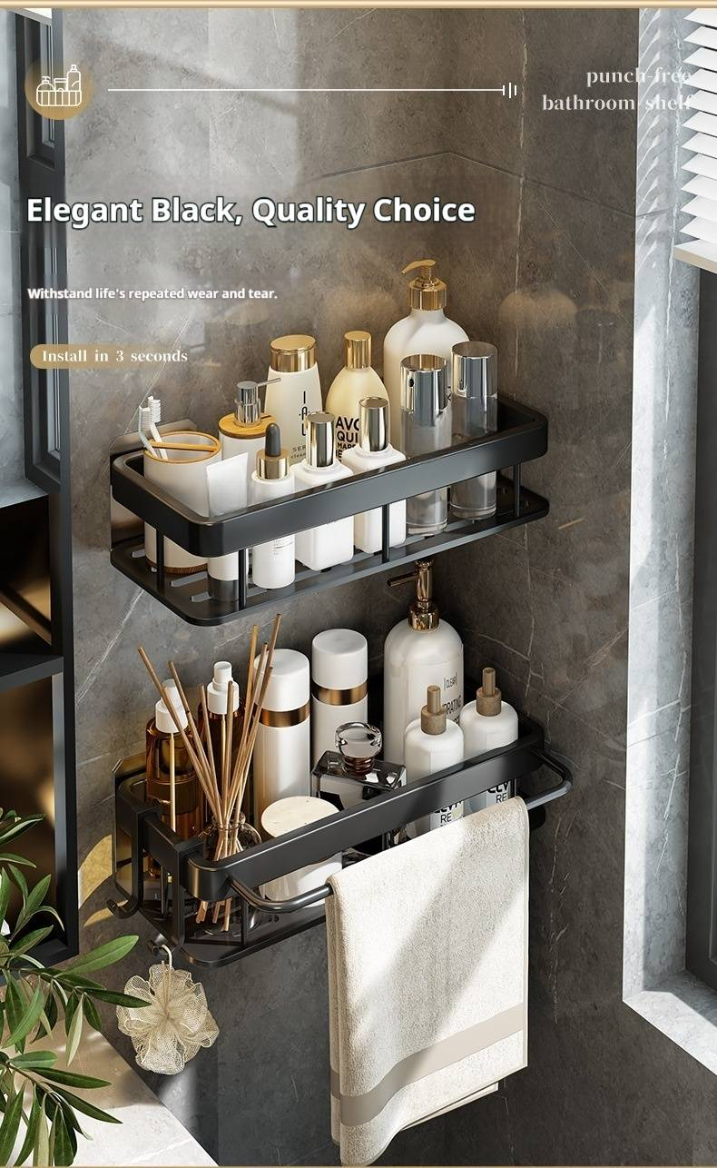 Półka prysznicowa bez wiercenia – nierdzewny aluminiowy organizer łazienkowy (montaż na ścianie, 3-poziomowa półka na szampon, mydło i maszynki do golenia, konstrukcja oszczędzająca miejsce)_voghion.com