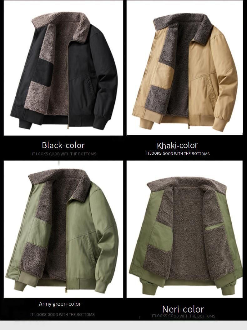 Giacca invernale da uomo foderata in pile – Rivestimento in cotone pesante con interno in sherpa (M-4XL, Nero/Verde militare/Cachi)_voghion.com