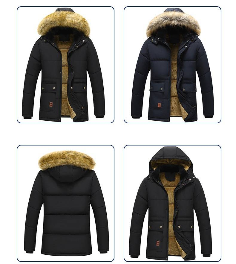 Men's Winter Fleece-Lined Hooded Jacket, Warm Cotton Padded Coat For Dad, Loose Fit Plus Size Outerwear For Elderly Gentlemen (Black/Blue/Army Green)_voghion.com