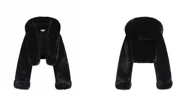 Kapuzenjacke aus veganem Kunstpelz – Plüschiger Wintermantel in Schwarz/Weiß (S/M/L, ultraweiches Fleecefutter)_voghion.com