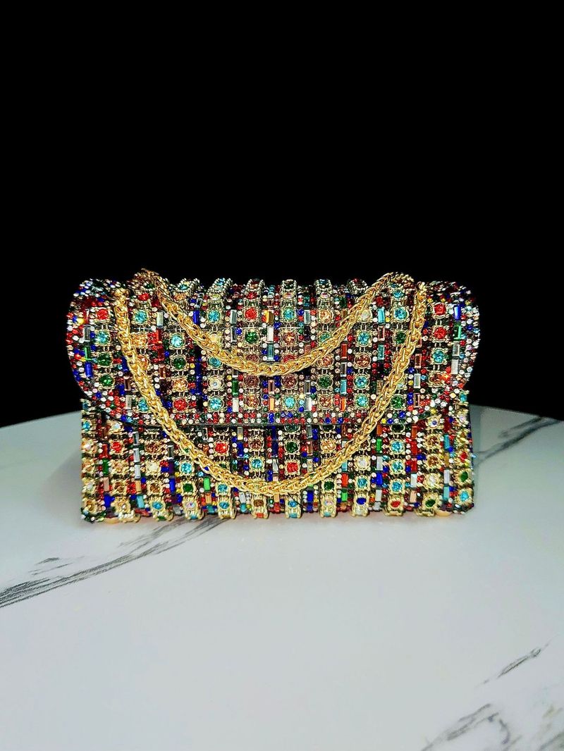 Nouvelle robe de célébrité eau portable avec chaîne de diamant Cheongsam bandoulière sac de soirée sac à main pour femme_voghion.com