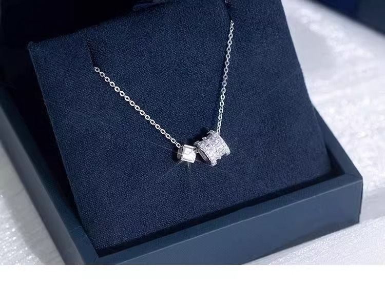 Sterling Silber Halskette Damen mit Glücksperlen, Schlanke Taille, Volldiamant, Leichter Luxus, Nische 2024 Neues Modell, Geburtstag_voghion.com