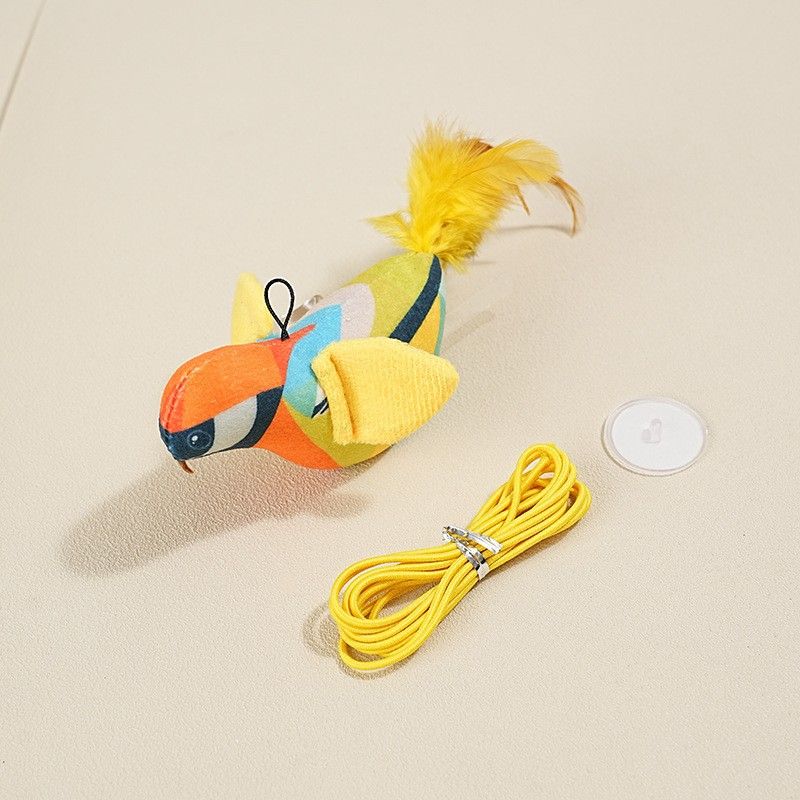 Cat Toy Self-Entertainment Artifact Simulation Squeaky Bird Swing Door Hanging Elastic Feather Teaser Wand_voghion.com