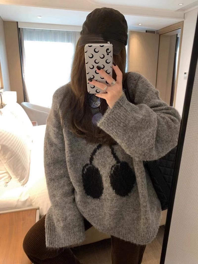 Niche Design Embroidered Loose Lazy Style Wool Sweater Women's Base Layer Autumn Winter New Knitted Top_voghion.com