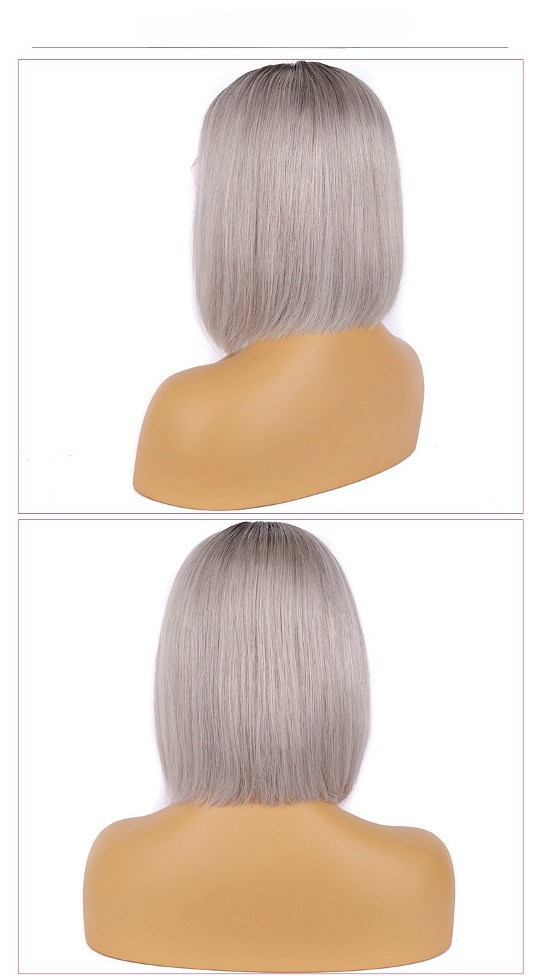 Caschetto corto 1b/grigio chiaro parte centrale caschetto corto 13x4x1 Parrucca in pizzo Parrucca 100% capelli umani_voghion.com