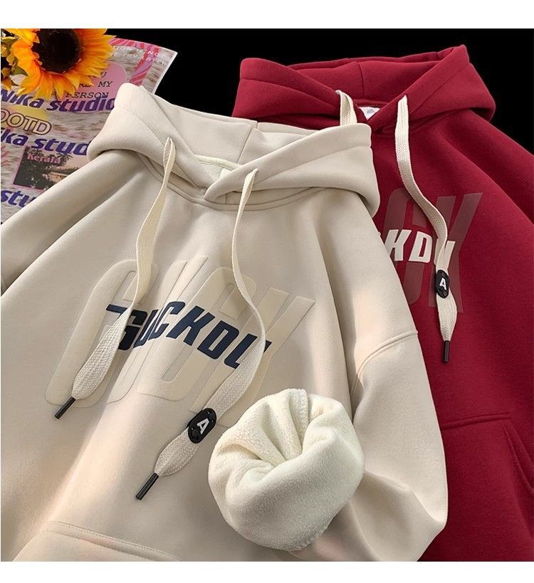 Nuova felpa con cappuccio retrò in pile, top trendy da uomo, giacca con cappuccio larga stampata_voghion.com
