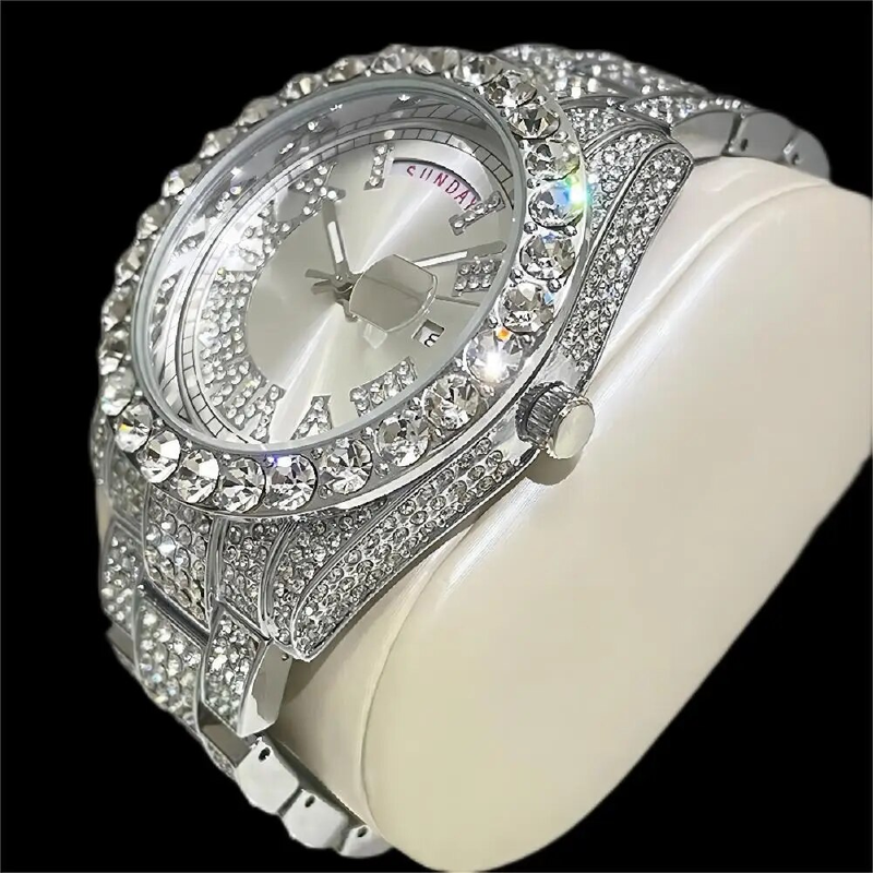 Hip Hop marque MISSFOX montre en or hommes plein diamant glacé montres de mode automatique Date semaine AAA horloges cadeau masculin_voghion.com