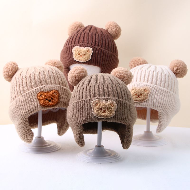 Mode Winter Baby Beanie Mütze Cartoon Bär Gehörschutz Strickmütze für Kleinkind Jungen Mädchen Niedliche koreanische warme Kinder Häkelmützen_voghion.com