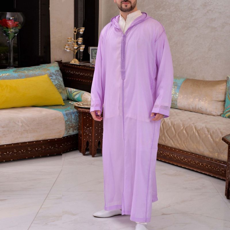 Männerkleeder Slim Muslim Spot Regular Männer Kapuzenhemd Moslem Robe_voghion.com